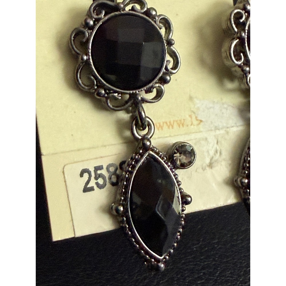 1928 Victorian Revival Earrings Black Magic Goth Dangle Drop - Picture 3 of 7